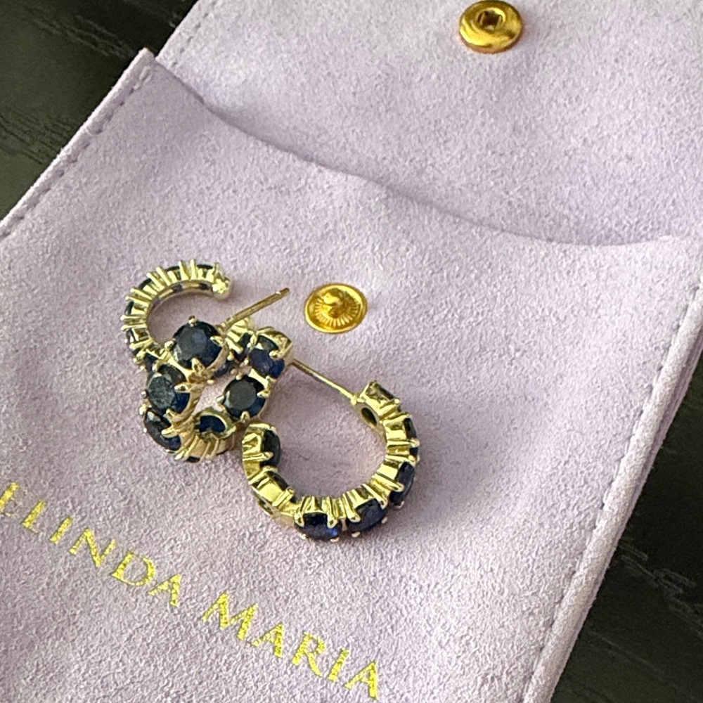Melinda Maria Gold Hoop Earrings with Sapphire Blue Stones